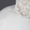 Unique Ivory / Creme Hof-Schleppe Hochzeit 2018 Ballkleid Schnüren Tülle Applikationen Rückenfreies Durchbohrt Bandeau Brautkleider