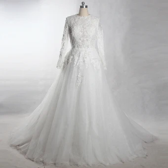 Luxe Blanche Chapel Train Mariage 2018 Princesse Manches Longues Tulle Lacer Perlage Appliques Perle Percé Robe De Mariée