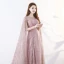 Amazing / Unique Blushing Pink Floor-Length / Long Evening Dresses  2018 A-Line / Princess With Cloak U-Neck Tulle Beading Sequins Evening Party Formal Dresses