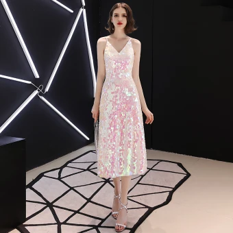 Sparkly Bling Bling Candy Pink Short Cocktail Dresses 2018 A Line Princess V Neck Beading Sequins Polyester Cocktail Party Formal Dresses