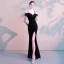 Modern / Fashion Sexy Black Floor-Length / Long Evening Dresses  2018 Trumpet / Mermaid Charmeuse Backless Beading Rhinestone Formal Dresses