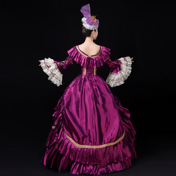 Vintage / Retro Medieval Grape Ball Gown Prom Dresses 2021 U-Neck Floor-Length / Long Long Sleeve Crossed Straps Embroidered Cosplay Prom Formal Dresses