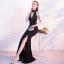 Chic / Belle Noire Robe De Soirée 2017 Trompette / Sirène Titulaire Polyester Perlage Fendue devant Fait main Soirée Robe De Fete