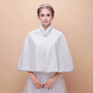 White Winter High Neck Faux Fur Wedding Prom Coats Jackets 2017