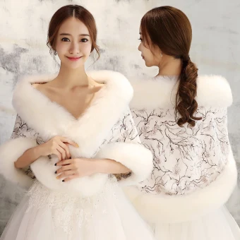 White Winter Embroidered Faux Fur Prom Wedding Shawls 2017