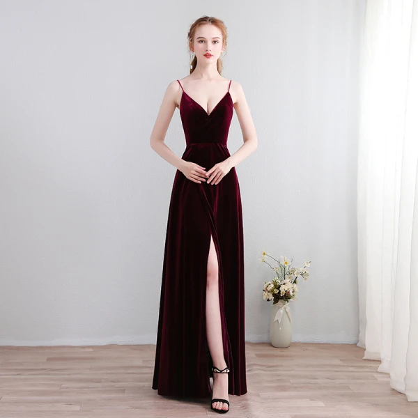 Modest / Simple Floor-Length / Long Burgundy Evening Dresses  2018 A-Line / Princess V-Neck X-Strap Backless Evening Party Formal Dresses
