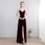 Modest / Simple Floor-Length / Long Burgundy Evening Dresses  2018 A-Line / Princess V-Neck X-Strap Backless Evening Party Formal Dresses