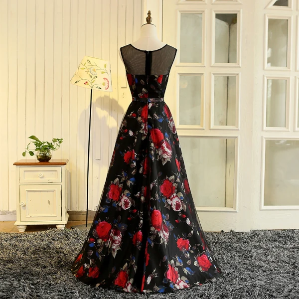 Flower Fairy Multi-Colors Floor-Length / Long Evening Dresses  2018 A-Line / Princess U-Neck Charmeuse Backless Printing Evening Party Prom Dresses