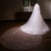 Luxury / Gorgeous White Cathedral Train Wedding Tulle Beading Sequins Wedding Veils 2018
