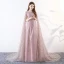 Amazing / Unique Blushing Pink Floor-Length / Long Evening Dresses  2018 A-Line / Princess With Cloak U-Neck Tulle Beading Sequins Evening Party Formal Dresses