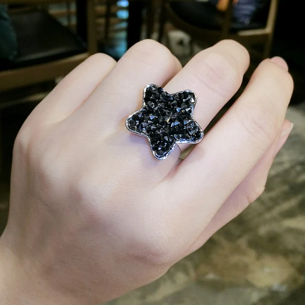 Modern / Fashion Black Crystal Star Hope Lucky Ring Dancing Rave Club Rings 2019 Accessories