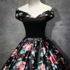 Chic / Beautiful Black Prom Dresses 2017 A-Line / Princess Strapless Backless Printing Evening Party Evening Dresses