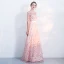 Chic / Beautiful Blushing Pink Evening Dresses  2017 A-Line / Princess Homecoming U-Neck Lace Backless Appliques Printing 1/2 Sleeves Evening Party Party Dresses