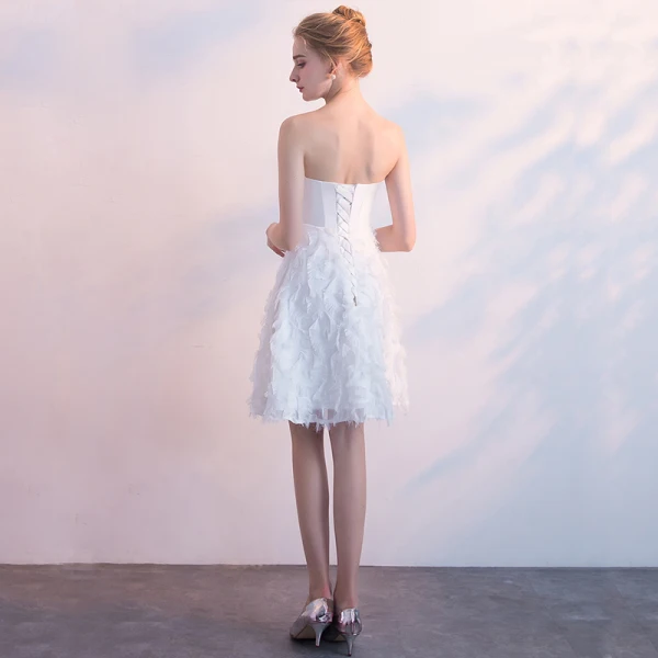 Classic Elegant White Wedding 2018 A-Line / Princess Tulle Short Appliques Backless Strapless Wedding Dresses