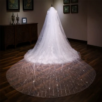 Luxury Gorgeous White Cathedral Train Wedding Tulle Beading Sequins Wedding Veils 2018
