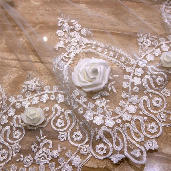 Flower Fairy White Cathedral Train Wedding 4 m Tulle Lace Flower Appliques Wedding Veils 2018