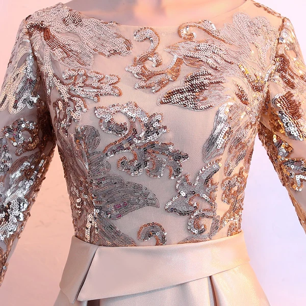 Chic / Beautiful Gold Evening Dresses  2018 A-Line / Princess Charmeuse U-Neck Beading Sequins Zipper Glitter Evening Party Formal Dresses