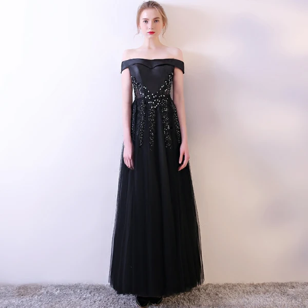 Modern / Fashion Black Evening Dresses 2018 A-Line / Princess Lace Strapless Appliques Beading Backless Evening Party Formal Dresses