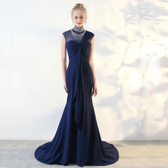 Modern Fashion Royal Blue Evening Dresses 2018 Tulle Beading Rhinestone Evening Party Formal Dresses