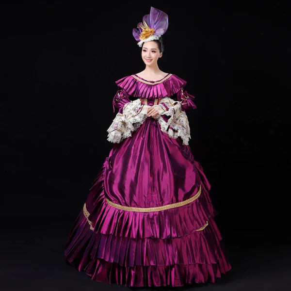 Vintage / Retro Medieval Grape Ball Gown Prom Dresses 2021 U-Neck Floor-Length / Long Long Sleeve Crossed Straps Embroidered Cosplay Prom Formal Dresses