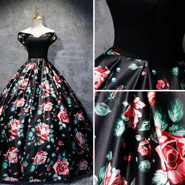 Chic / Beautiful Black Prom Dresses 2017 A-Line / Princess Strapless Backless Printing Evening Party Evening Dresses