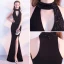 Chic / Belle Noire Robe De Soirée 2017 Trompette / Sirène Titulaire Polyester Perlage Fendue devant Fait main Soirée Robe De Fete