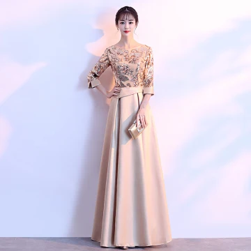 Chic Beautiful Gold Evening Dresses 2018 A Line Princess Charmeuse U Neck Beading Sequins Zipper Glitter Evening Party Formal Dresses