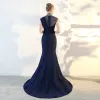 Modern / Fashion Royal Blue Evening Dresses  2018 Tulle Beading Rhinestone Evening Party Formal Dresses