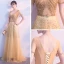 Chic / Beautiful Gold Evening Dresses  2018 A-Line / Princess V-Neck Tulle Backless Beading Rhinestone Sequins Evening Party Formal Dresses