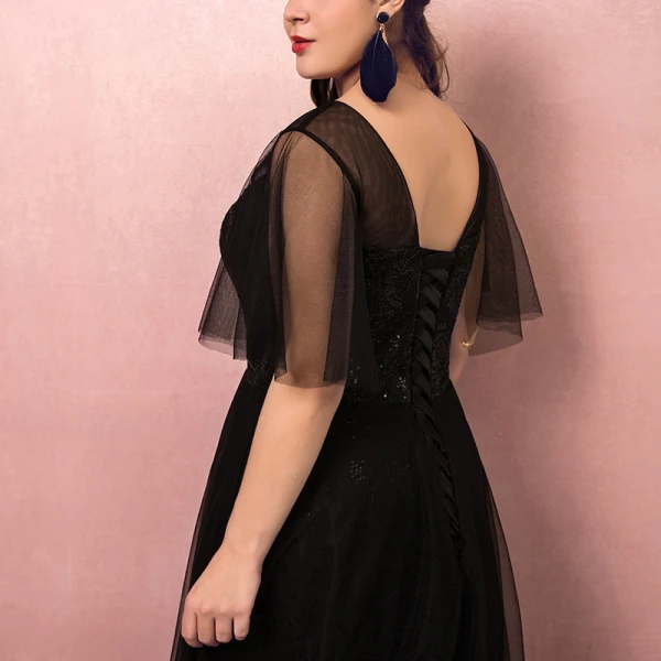 Scintillantes Bling Bling Noire Grande Taille Robe De Bal 2018 Princesse V-Cou Tulle Appliques Dos Nu Perlage Paillettes Promo Robe De Soirée