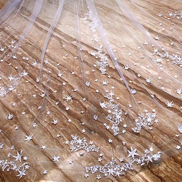 Amazing / Unique White Royal Train Wedding Tulle Star Appliques Starry Sky 4 m Wedding Veils 2018