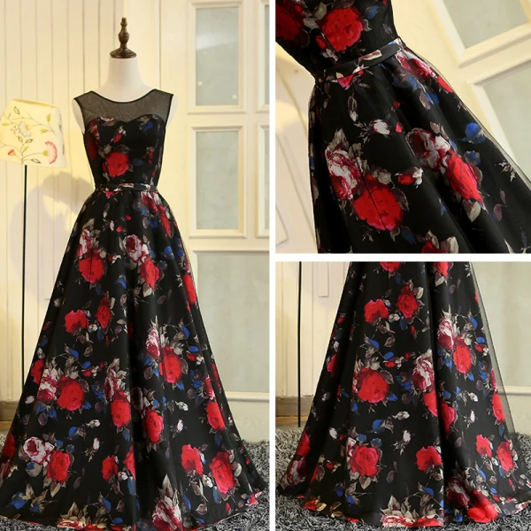 Flower Fairy Multi-Colors Floor-Length / Long Evening Dresses  2018 A-Line / Princess U-Neck Charmeuse Backless Printing Evening Party Prom Dresses