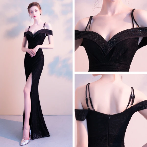 Modern / Fashion Sexy Black Floor-Length / Long Evening Dresses 2018 Trumpet / Mermaid Charmeuse Backless Beading Rhinestone Formal Dresses