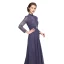 Luxury / Gorgeous Purple Mother Of The Bride Dresses 2020 A-Line / Princess Floor-Length / Long High Neck Long Sleeve Backless Embroidered Handmade  Wedding Wedding Party Dresses