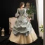 Vintage / Retro Medieval Multi-Colors Ball Gown Prom Dresses 2021 Zipper Up 1/2 Sleeves U-Neck Floor-Length / Long 3D Lace Beading Flower Printing Cosplay