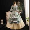 Vintage / Retro Medieval Multi-Colors Ball Gown Prom Dresses 2021 Zipper Up 1/2 Sleeves U-Neck Floor-Length / Long 3D Lace Beading Flower Printing Cosplay Prom Formal Dresses