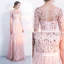 Chic / Beautiful Blushing Pink Evening Dresses  2017 A-Line / Princess Homecoming U-Neck Lace Backless Appliques Printing 1/2 Sleeves Evening Party Party Dresses