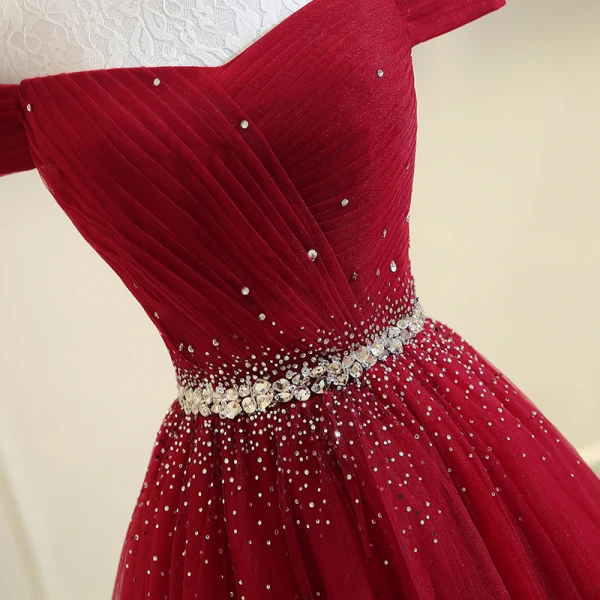Chic / Belle Bordeaux Robe De Bal 2017 Princesse Tulle Dos Nu Perlage Faux Diamant Promo Robe De Ceremonie
