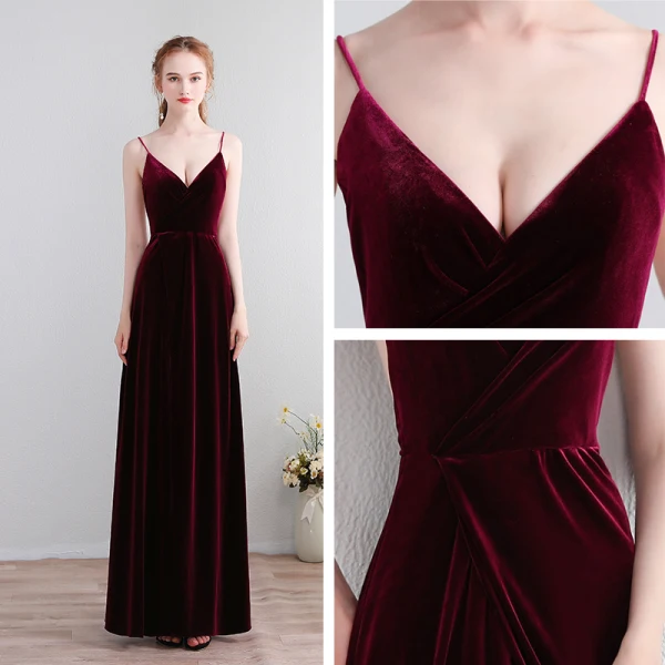 Modest / Simple Floor-Length / Long Burgundy Evening Dresses  2018 A-Line / Princess V-Neck X-Strap Backless Evening Party Formal Dresses