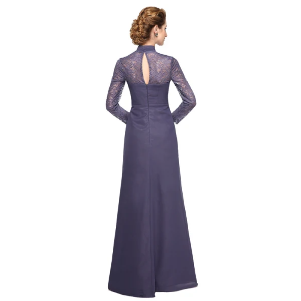 Luxury / Gorgeous Purple Mother Of The Bride Dresses 2020 A-Line / Princess Floor-Length / Long High Neck Long Sleeve Backless Embroidered Handmade Wedding Wedding Party Dresses