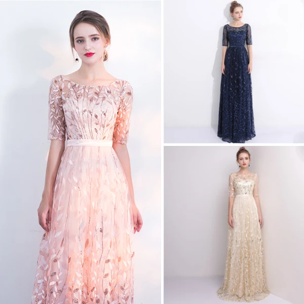 Chic / Beautiful Blushing Pink Evening Dresses 2017 A-Line / Princess Homecoming U-Neck Lace Backless Appliques Printing 1/2 Sleeves Evening Party Party Dresses