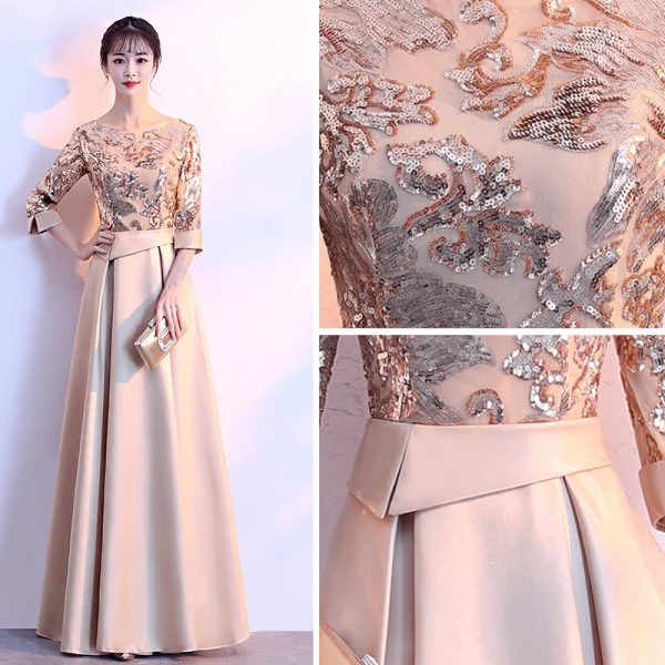 Chic / Beautiful Gold Evening Dresses  2018 A-Line / Princess Charmeuse U-Neck Beading Sequins Zipper Glitter Evening Party Formal Dresses