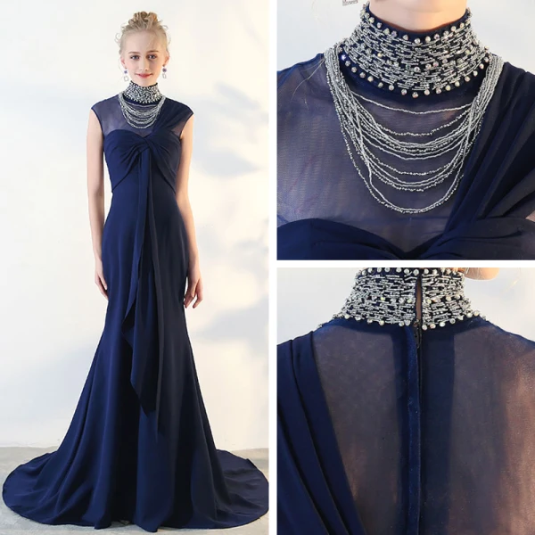 Mote Kongeblå Selskapskjoler 2018 Tyll Beading Rhinestone Aften Formelle Kjoler