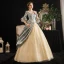Vintage / Retro Medieval Multi-Colors Ball Gown Prom Dresses 2021 Zipper Up 1/2 Sleeves U-Neck Floor-Length / Long 3D Lace Beading Flower Printing Cosplay
