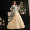 Vintage / Retro Medieval Multi-Colors Ball Gown Prom Dresses 2021 Zipper Up 1/2 Sleeves U-Neck Floor-Length / Long 3D Lace Beading Flower Printing Cosplay Prom Formal Dresses