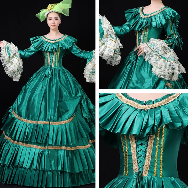 Vintage / Retro Medieval Grape Ball Gown Prom Dresses 2021 U-Neck Floor-Length / Long Long Sleeve Crossed Straps Embroidered Cosplay Prom Formal Dresses