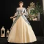 Vintage / Retro Medieval Multi-Colors Ball Gown Prom Dresses 2021 Zipper Up 1/2 Sleeves U-Neck Floor-Length / Long 3D Lace Beading Flower Printing Cosplay