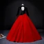 Chinese style Red Satin Prom Dresses 2022 A-Line / Princess V-Neck Long Sleeve Backless Floor-Length / Long Formal Dresses