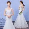 Chic / Beautiful Hall Wedding Dresses 2017 White Trumpet / Mermaid Floor-Length / Long Scoop Neck Sleeveless Backless Lace Appliques Pearl Rhinestone
