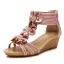 Bohemia Beige Street Wear Summer Womens Sandals 2022 T-Strap Flower 5 cm Wedges Open / Peep Toe Sandals